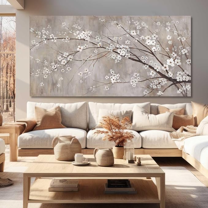 XIANSHOU Botanical Wall Decor Paintings Canvas Wall Art for Living Room White Flower Pictures Artwork Decorations for Bedroom Dining Room Office 29"x 58" Home Decor Ready to Hang