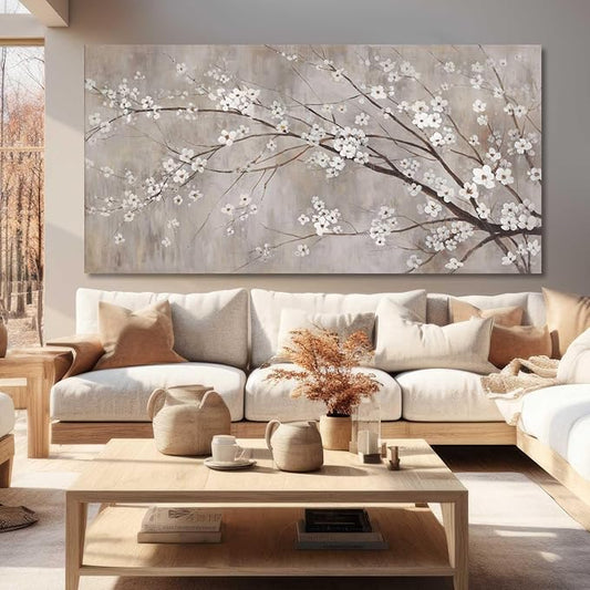 XIANSHOU Botanical Wall Decor Paintings Canvas Wall Art for Living Room White Flower Pictures Artwork Decorations for Bedroom Dining Room Office 29"x 58" Home Decor Ready to Hang
