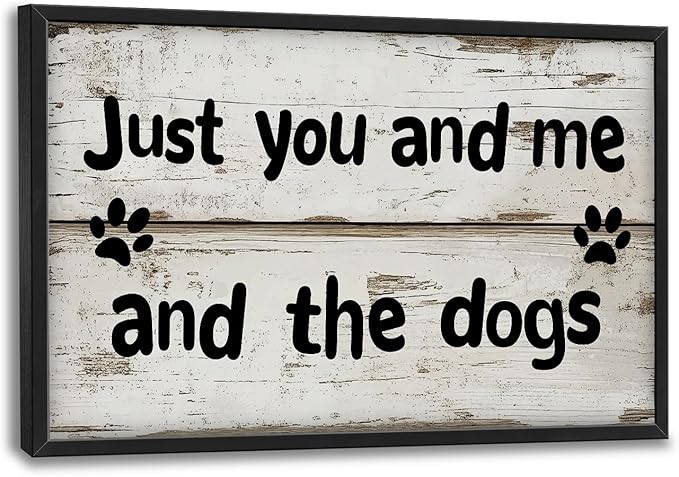 Lovira Just You and Me and The Dogs Large Wall Art Dog Family Canvas Wall Decor Pictures Prints Painting Framed Home Artwork for Living Room Bathroom Bedroom Kitchen 24"x36"