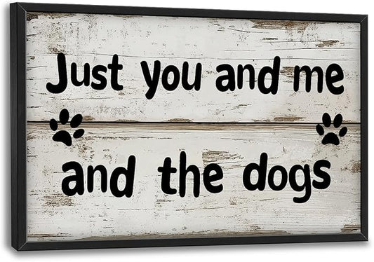 Lovira Just You and Me and The Dogs Large Wall Art Dog Family Canvas Wall Decor Pictures Prints Painting Framed Home Artwork for Living Room Bathroom Bedroom Kitchen 24"x36"