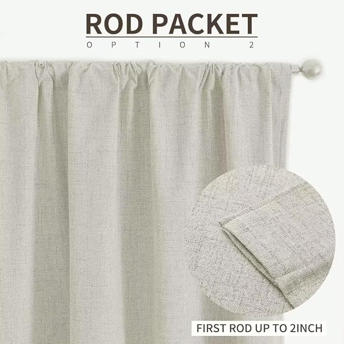 Joydeco Natural Linen Curtains 84 inch Length 2 Panels Set Burg 100% Blackout Patio Door Curtain Room Darkening Sliding Door Curtains Thermal Insulated Back tab Rod Pocket(105x84 inch, Light Beige)