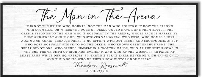 Motivational Wall Art Office Decor: The Man in The Arena Wall Art Canvas Print Framed Poster 32''×12'', Inspirational Gifts for Men, Positive Quotes Wall Decor for Modern Bedroom Living Room
