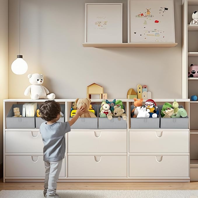 DIMJ Closet Storage Bins 8 Pack - Fabric Trapezoid Closet Organizer Bin, Foldable Storage Baskets for Shelves, Closet Shelf Organizer, Clothing Storage Box for Toys, Books, Towel, Clothes