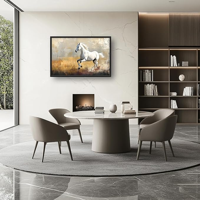 Extra Large Framed Horse Wall Art,Oversized Rustic Horse Running Wall Decor, Vintage Wild Animal Field Pictures for Living Room,Canvas Print Painting Modern Artwork Bedroom Office 36L"x24W"