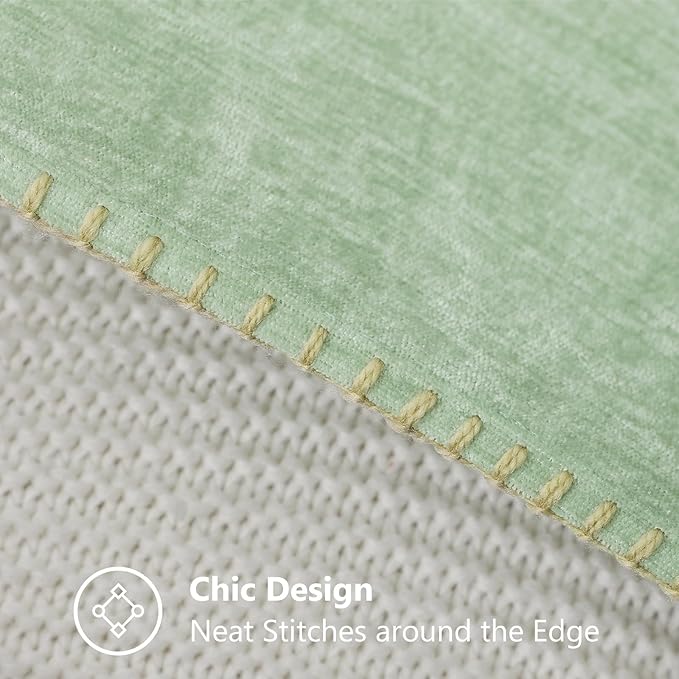 decorUhome Christmas Chenille Soft Throw Pillow Covers 22x22 Set of 2, Farmhouse Velvet Neutral Decorative Euro Pillow Covers with Stitched Edge for Couch Sofa Bed Home Decor, Sage Green