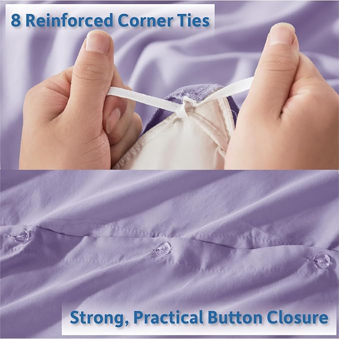 Nestl California King Duvet Cover Set with Comforter Insert - Lavender 4 Piece 104x98 Duvet Cover & 2 Pillow Shams with White Quilted Down Alternative Comforter, Ultra Soft, All Season