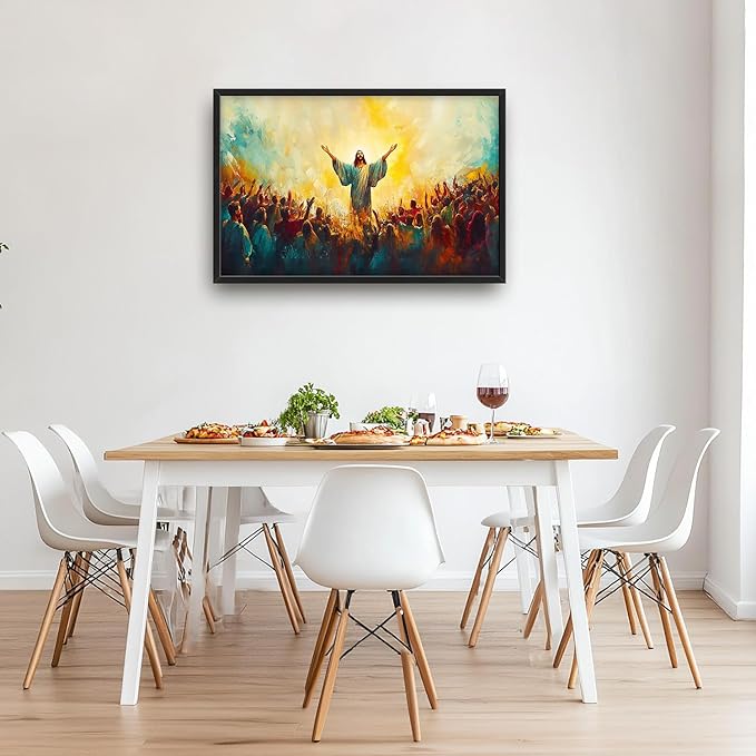 Flintis Large Christian Jesus Framed Wall Art Christ Jesus Pictures Wall Decor Abstract Religion Portrait Canvas Painting Print Artworks Framed for Living Room Bathroom Master Bedroom 36L X 24W