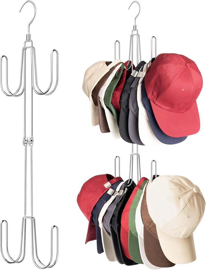 Hat Hangers for Closet, 1 Pack Stainless Steel Hat Organizer, Hat Racks for Baseball Caps, Cap Organizer for Baseball Caps, Silvery