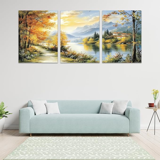 3 Piece Framed Canvas Wall Art Prints Paintings Wall Art for Living Room Large Size Wall Decor for Office Landscapes Modern Wall Decor Landscape Home Decor(48" Wx24 H)