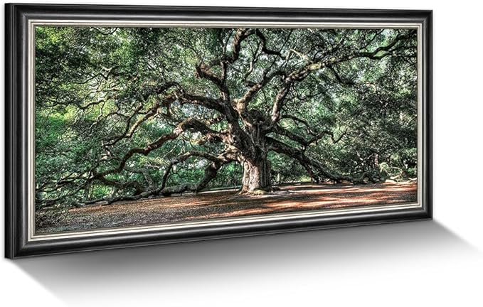 Large Tree Canvas Wall Art: Framed Green Oak Forest Landscape Prints for Living Room