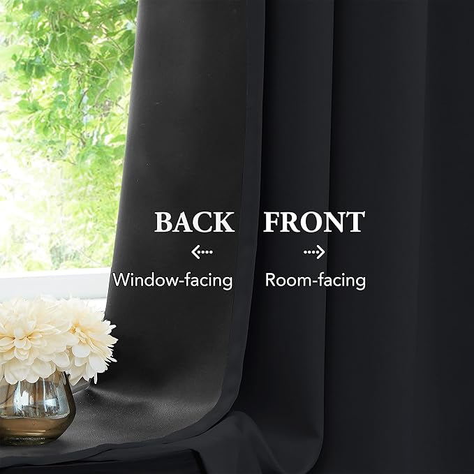 Beauoop 100% Blackout Curtains 96 Inches Long for Patio Sliding Door Black Solid Extra Wide Room Darkening Thermal Insulated Room Divider Soundproof Grommet Window Treatment Drapes,100x96 Set of 1
