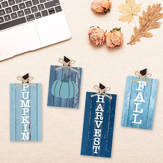 Fall Decorations for Home Thanksgiving Decorations Indoor Autumn Decor Sign Fall Gifts for Women Men Blue Pumpkin Vintage Fall Centerpieces for Dining Table Farmhouse Kitchen Bathroom Bedroom Office