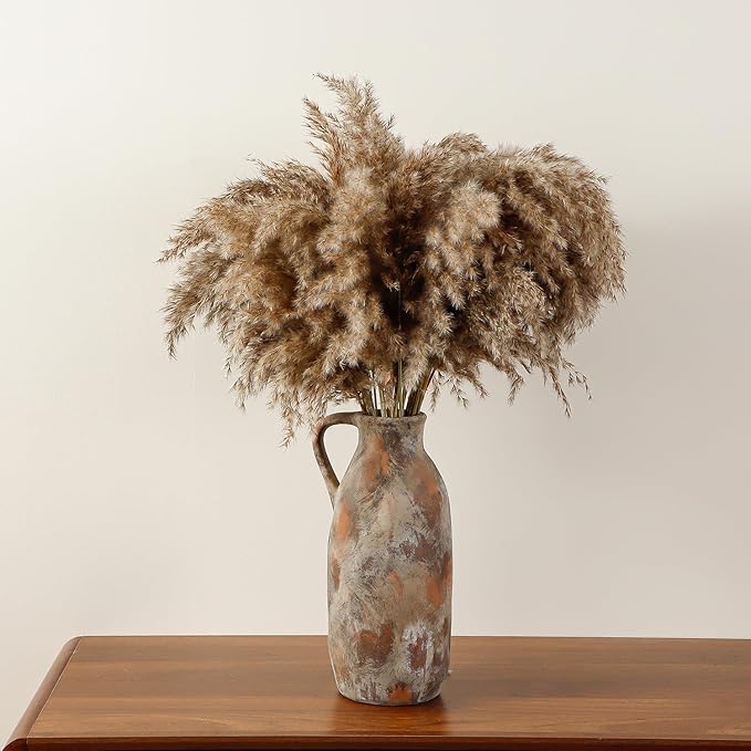 Large Ceramic Vase, Rustic Farmhouse Vase for Home Decor, Tall Decorative Flower Vase for Pampas Grass, Flowers, Living Room, Kitchen, Office Decor Table Centerpiece, 12.8 Inch Tall
