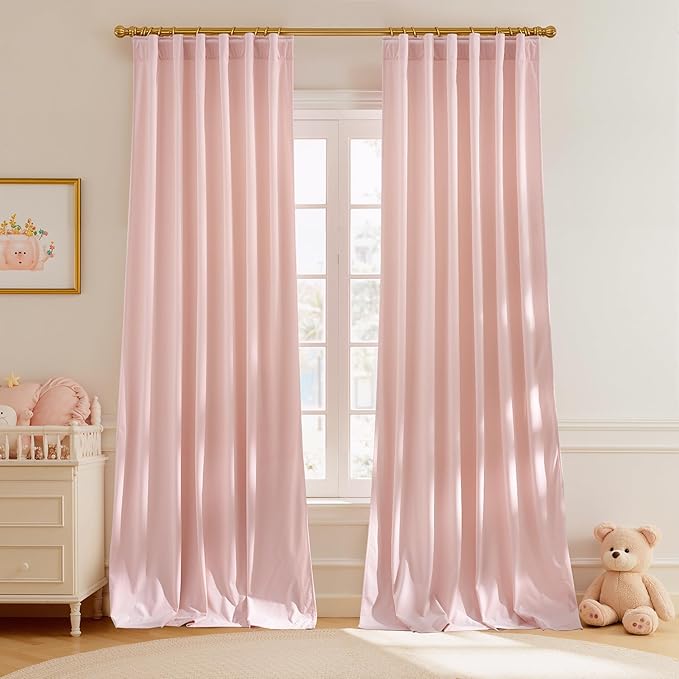 StangH Baby Pink Velvet Curtains for Bedroom Living Room- Luxury Room Darkening Thermal Insulated Super Soft Window Drapes, Rod Pocket & Back Tab Style, 52 x 96 inches, 2 Panels