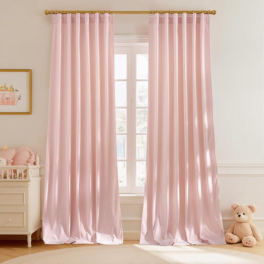 StangH Baby Pink Velvet Curtains, 2 Panels - Luxury Window Drapes 52 x 108 Inches for Bedroom, Living Room & Home Theater - Room Darkening, Thermal Insulated, Super Soft with Rod Pocket & Back Tab