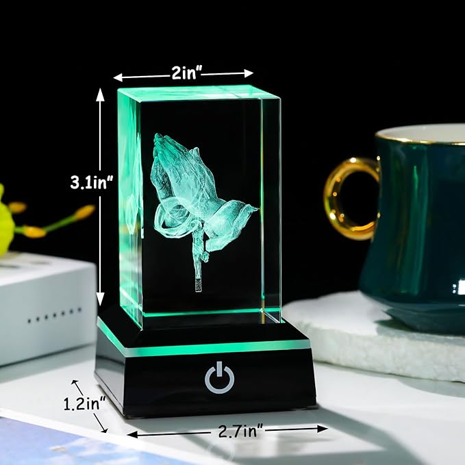 Movdyka 3D Crystal Praying Hands with Jesus Cross Statue Religious Gifts for Women Christian Decor, Chritmas Gifts for Men Friend