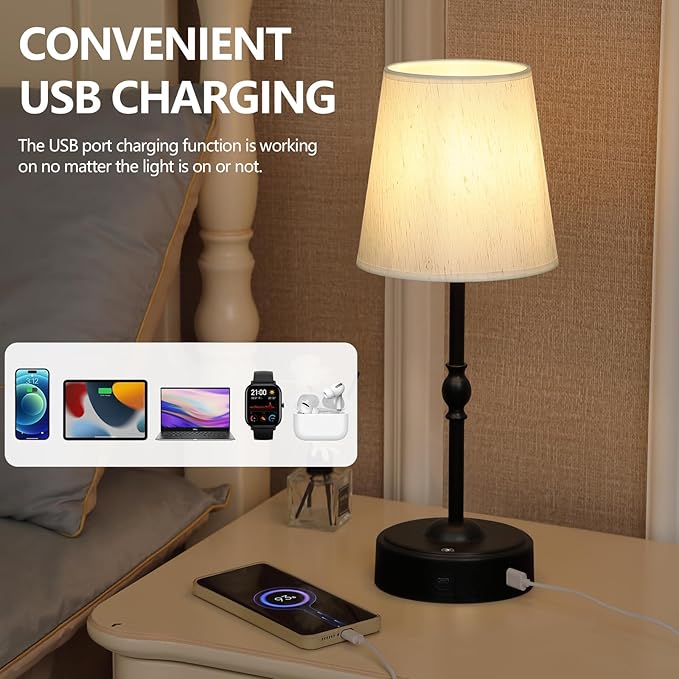 Cordless Rechargeable LED Table Lamp with Dimmer,Black Portables Desk Lamp,Small Bedside Lamp,Battery Operated Lamp for Patio Balcony Corner Camping Bar RV