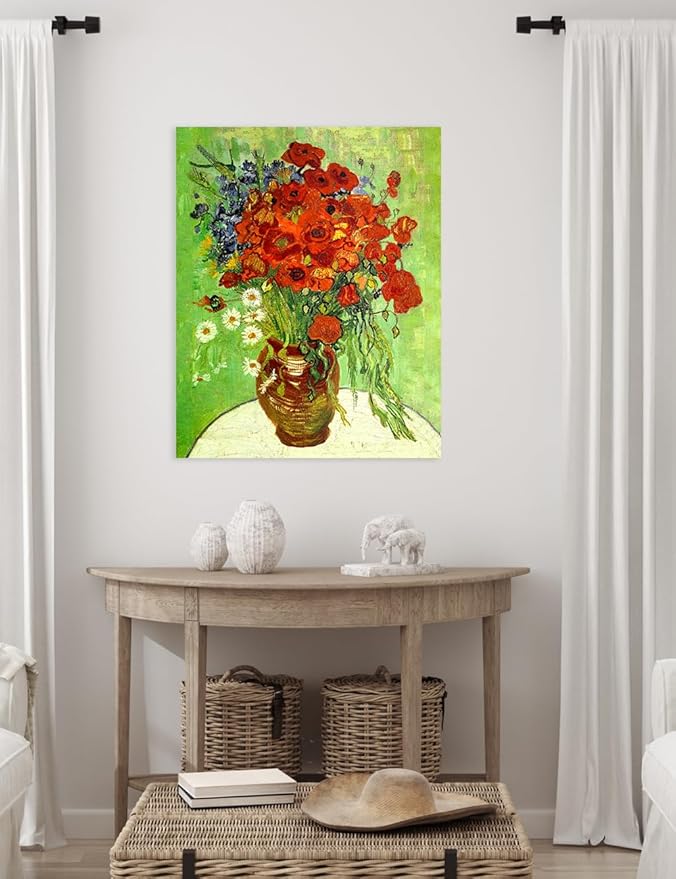 DECORARTS - Red Poppies and Daisies, Vincent Van Gogh Art Reproduction. Giclee Canvas Prints Wall Art for Home Decor 30x24