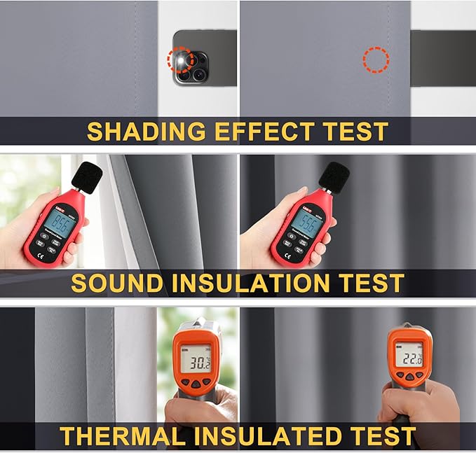 Yakamok 100% Blackout Curtain Panels 84 inches Cold and Light Blocking Drapes for Nursery, 2 Thick Layers Thermal Insulated Draperies (2 Pieces, 50 Wide Each Panel, Grey Front with White Backing)