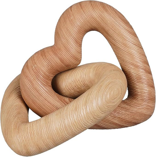 Guichifun Couple Gifts Modern Farmhouse Decor - Resin Heart Sculpture Home Wood Finish Chain Link Décor Love Statues Anniversary Wedding Gifts 8 x 7 x 5.5 Inch