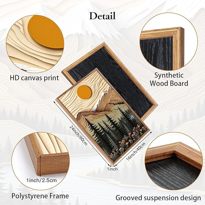 CHDITB Mountain Frame Canvas Wall Art, Nature themed office Wall Decor, country Scenic Art Spiritual Wall Painting, Vintage national park Mountains forest Art Prints for Living Room, Bedroom 16"x24"x3