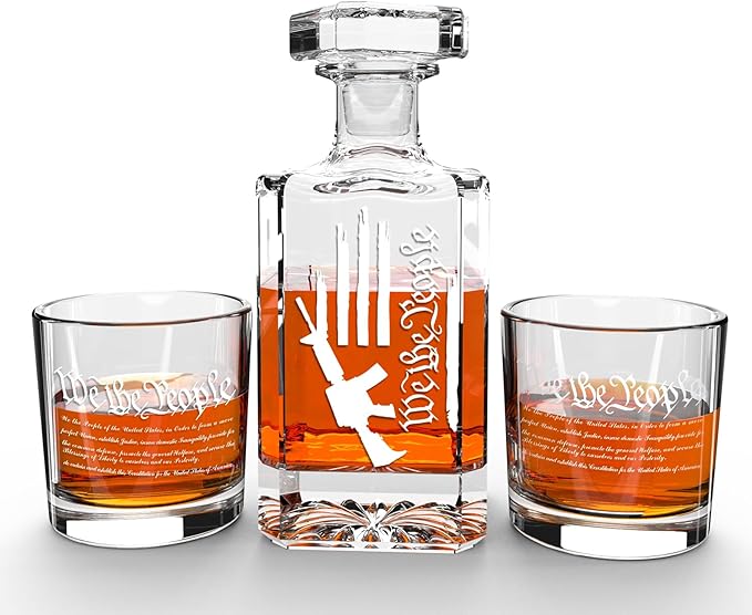 FURSARCAR Dad Men Gifts for Birthday, Gun Whiskey Decanter Set with 2 Glasses, Unique Cool Mens Fathers Birthday Gift from Daughter Son, Personalized Xmas Retirement Present Decanter Sets for Man