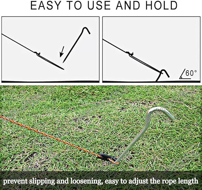 8 Pack Replacement 6.5ft Tethers and Aluminum Metal Stakes Tie Down Rope Strings for Halloween Christmas Xmas Camping Tent Blow Up Inflatable Spikes Outdoor Holiday Lawn Yard Garden Decoration