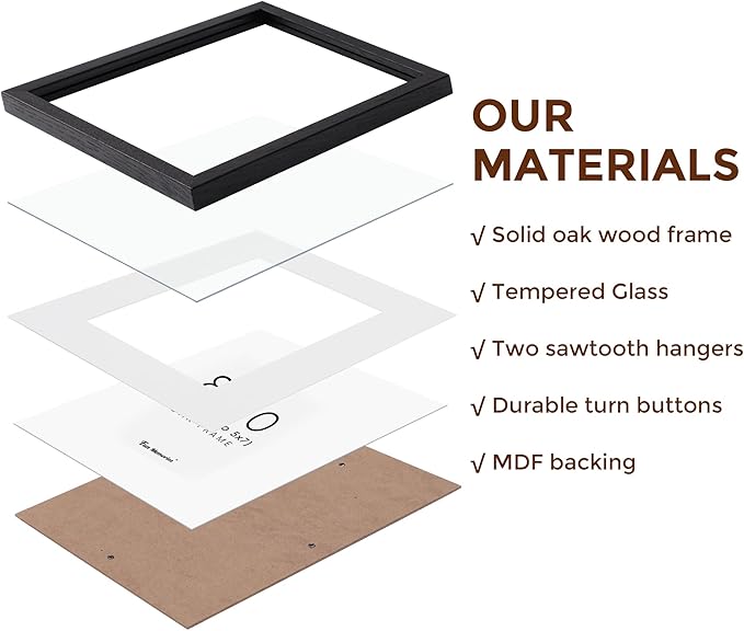 8x10 Picture Frame Black Set of 3, Solid Oak Wood Photo Frames 8 x 10 for Wall, Real Glass 8"x10" Frame with Stand, 8 by 10 Black Wood Frame, 8x10 Matted Frame for 5x7