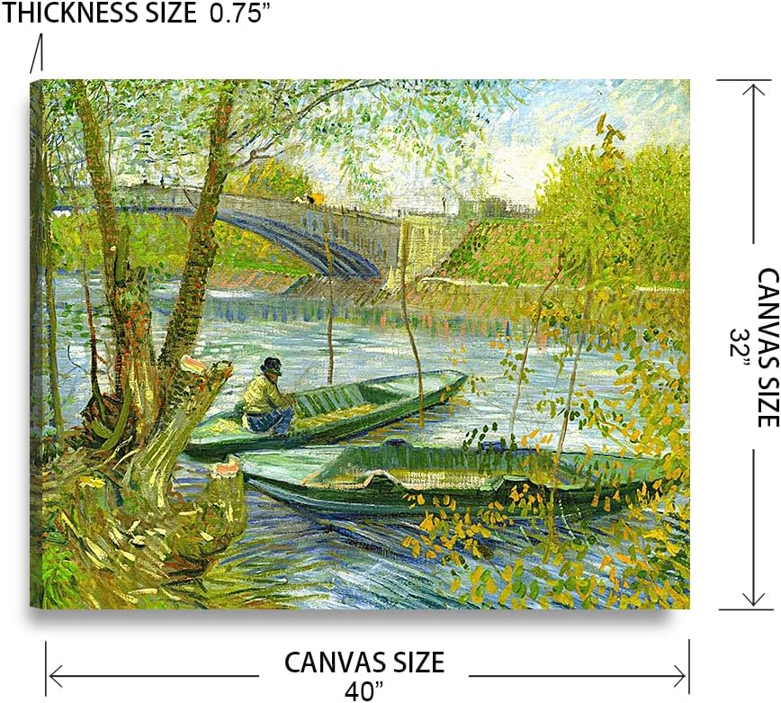 DECORARTS - Fishermen And Boats From The Pont De Clichy, Vincent Van Gogh Art Reproduction. Giclee Canvas Prints Wall Art for Home Decor 40x32
