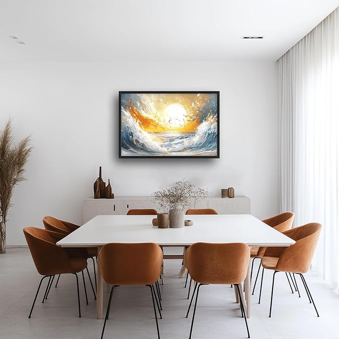 Trulave Ocean Sea Framed Wall Art for Living Room, Large Waves Canvas Wall Decor, Vintage Beach Sunset Pictures, Modern Artwork for Bathroom Bedroom 36L'' × 24W''