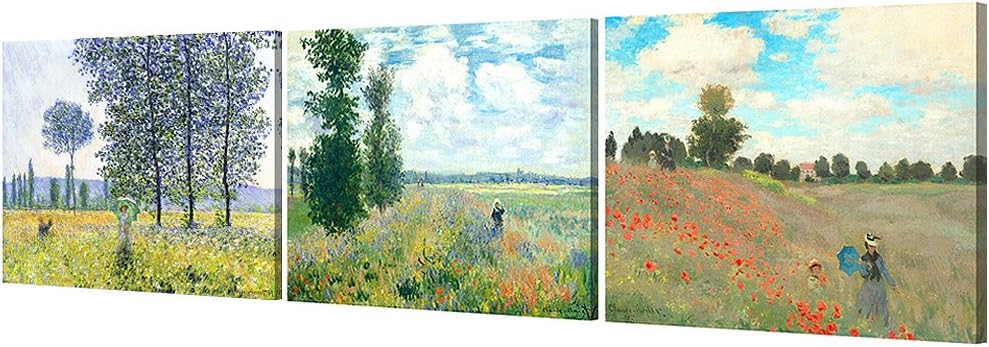 DECORARTS - The Mountain View Series(Triptych), Claude Monet Art Reproduction. Giclee Canvas Prints Wall Art for Home Decor 24x30, 3pcs/set