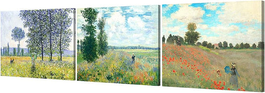DECORARTS - The Mountain View Series(Triptych), Claude Monet Art Reproduction. Giclee Canvas Prints Wall Art for Home Decor 24x30, 3pcs/set