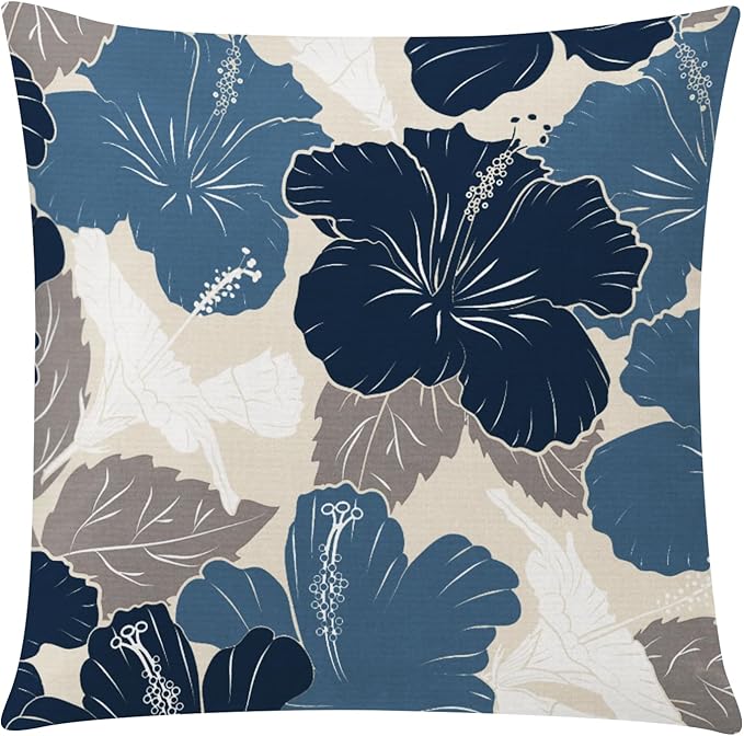 Blue White Pillow Covers 16x16 Set of 6, Daisy Dahlia Throw Pillow Cover, Beige Pillowcase, Modern Couch Pillow Cover for Sofa Living Room Farmhouse Home Decor