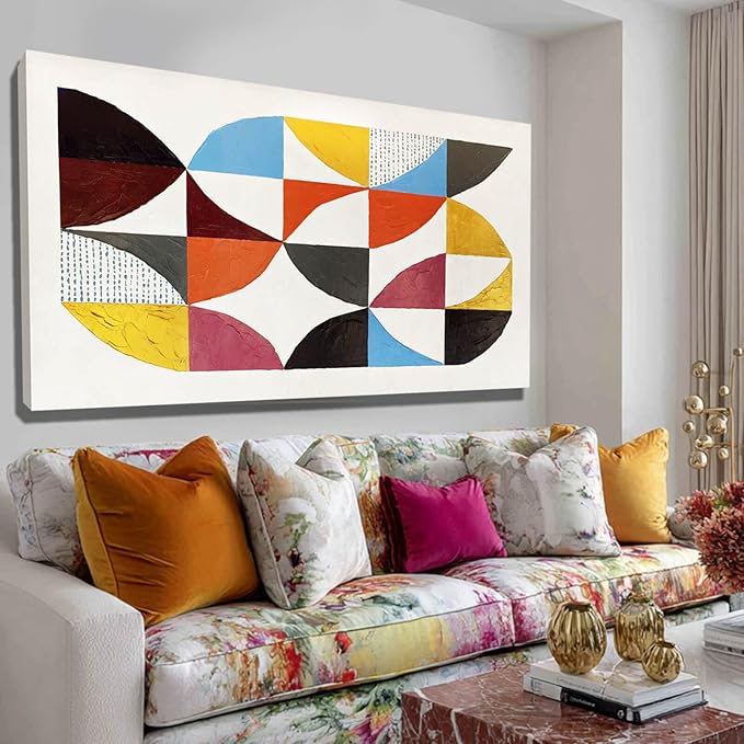Gold Wall Art White Wall Decor Blue Poster Picture Colorful Canvas Pictures Geometric Pink Artwork Large Arts for Living Room Bedroom Home Office 24"x48"
