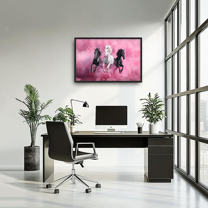 Flintis Large Horse Wall Art Black and White Horses Pictures Wall Decor Abstract Animal Canvas Painting Print Artworks Decorations Framed for Living Room Bathroom Master Bedroom Office 36L x 24W