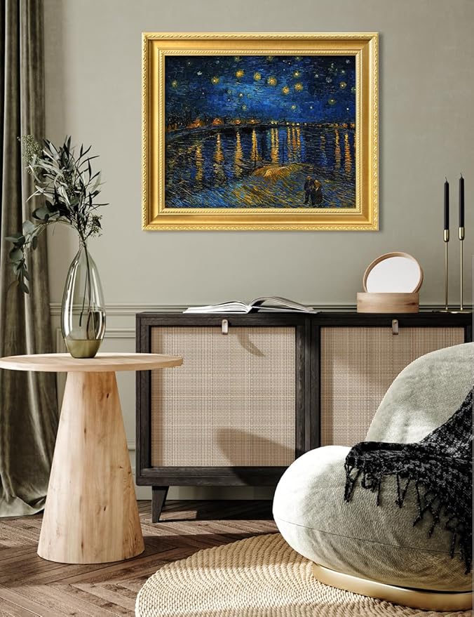 DECORARTS - Starry Night Over the Rhone by Vincent Van Gogh. Giclee Print on Acid-Free Canvas in Gold Solid Wood Frame. Picture Size: 20x16, Total Size: 24.75x20.75, Made in USA