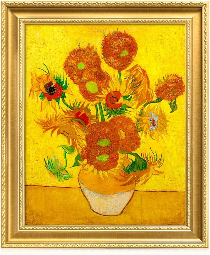 DECORARTS - Sunflowers by Vincent Van Gogh. Giclee Print on Acid-Free Canvas in Gold Solid Wood Frame. Picture Size: 16x20, Total Size: 24.75x20.75, Made in USA