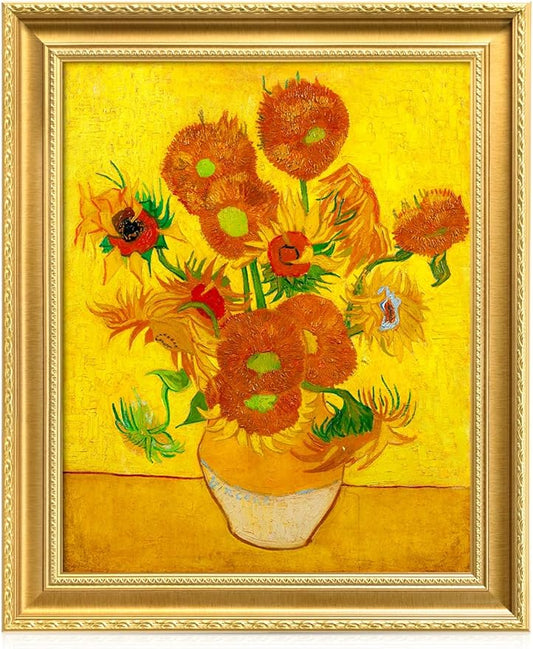 DECORARTS - Sunflowers by Vincent Van Gogh. Giclee Print on Acid-Free Canvas in Gold Solid Wood Frame. Picture Size: 16x20, Total Size: 24.75x20.75, Made in USA