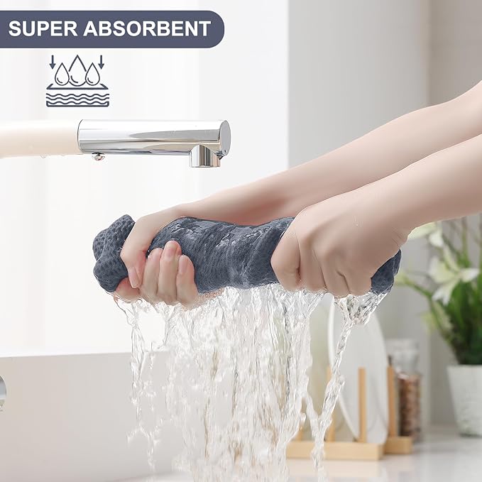 Homaxy 100% Cotton Kitchen Towels and Dishcloths Set, 12 x 12 Inches and 13 x 28 Inches, Set of 12 Bulk Kitchen Towels Set, Ultra Soft Absorbent Dish Cloths for Washing Dishes, Dark Grey