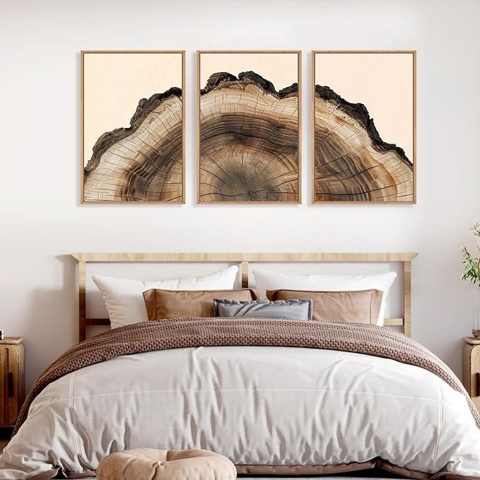 KAIRNE Framed Tree Ring Wall Art Set, Retro Wood Stump Wall Decor, Tree Spiral Wall Painting, Modern Nature Canvas Art Prints for Living Room, Bedroom, Dinning Room, Farmhouse - Large 24"x36"x3