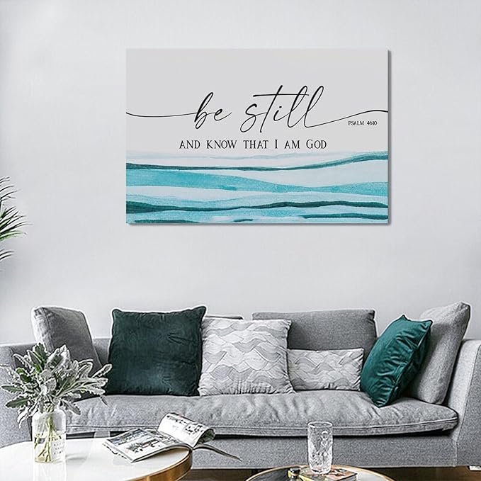 Large Christian Wall Art Be Still and Know That I Am God Pictures Wall Decor Bible Verse Psalm Canvas Painting Print Modern Home Decor Artworks Framed for Living Room Bathroom Master Bedroom 24"x16"