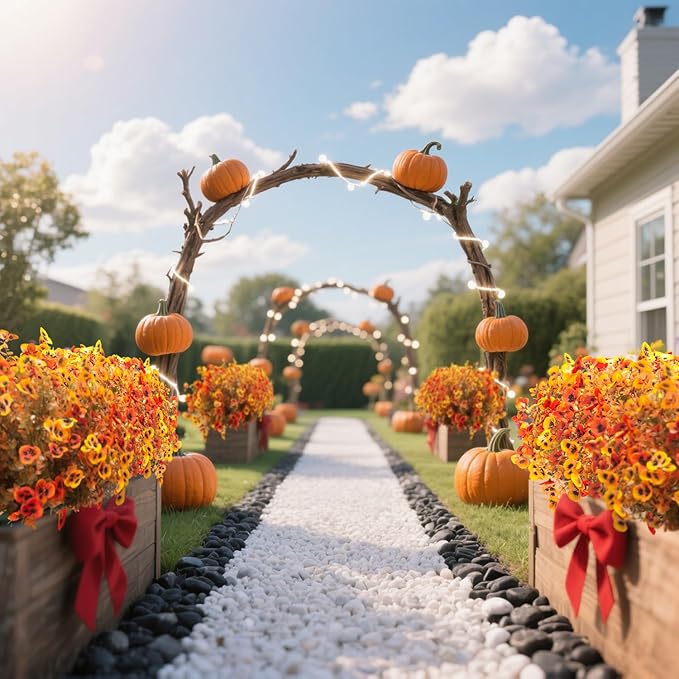 12 Bundles Artificial Flowers Outdoor Fake Fall Flowers for Outside Decoration UV Resistant Plastic Faux Plants for Garden Window Porch Balcony Fall Wedding Thanksgiving Decor(Mix)