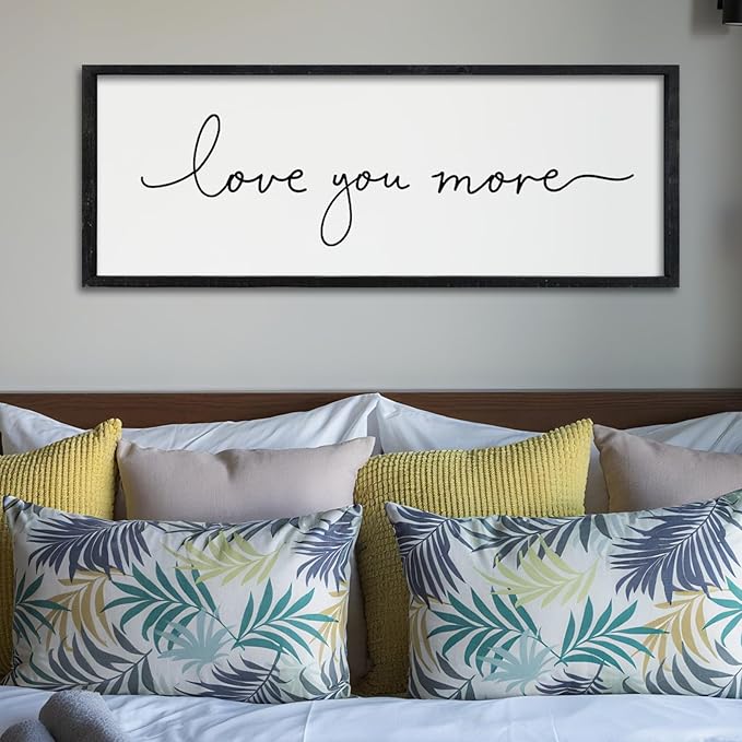 Surfapans Master Bedroom Above Bed Wall Decor Love You More Sign 32"×12" for Couples Over Bed Romantic Love Quotes Large Modren Farmhouse Wedding Wood Framed Horizontal Hanging Art Plaque (Black)