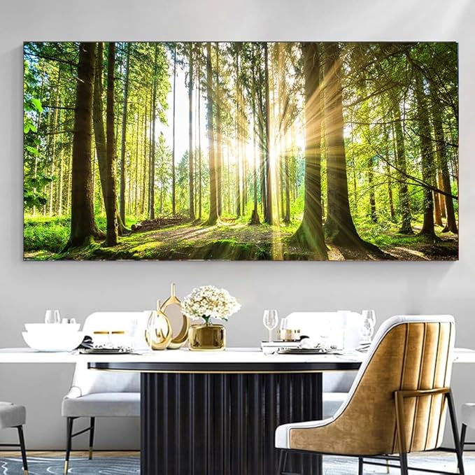 Yxbhhym-Large Living Room Wall Art Landscape Picture Painting Spring Forest Canvas Wall Art Natural Sun Tree Prints Art Green Room Decor Sunset Poster Office Artwork Home Bedroom Wall Décor