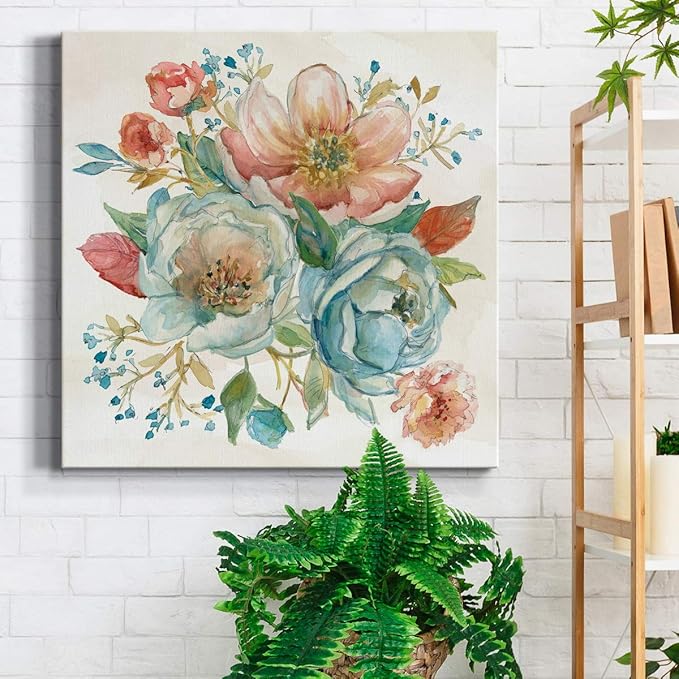 Wexford Home Square Premium Gallery Wrapped Canvas Flower Multicolor Wall Art Abstract Floral Romance Modern Pictures Print for Home Office, Ready to Hang, Rose Garden (2), 40x40