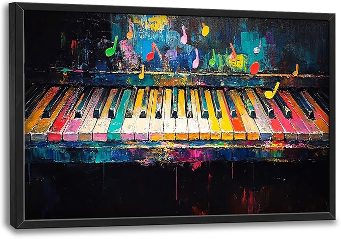 Piano Wall Art, Music Pictures Wall Decor, Note and Piano's Keys Canvas Prints Painting, Large Framed Artwork For Music Studio Living Room Bedroom Home Decorations 36"x 24"