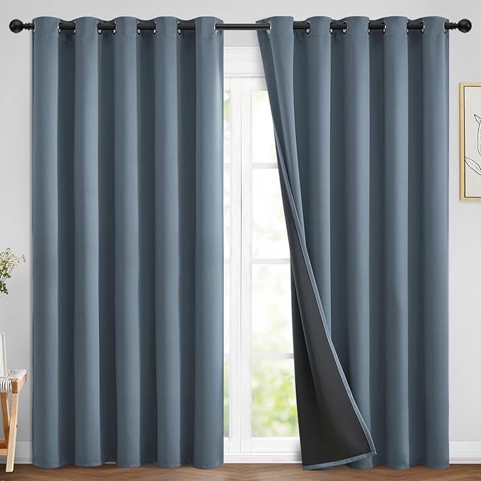 Yakamok 100% Blackout Lined Panels, Room Darkening Thermal Insulated Blackout Curtains for Bedroom, Heat Blocking Drapes for Living Room(70Wx84L, Stone Blue, 2 Panels)