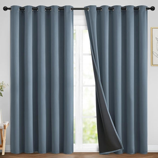 Yakamok 100% Blackout Lined Panels, Room Darkening Thermal Insulated Blackout Curtains for Bedroom, Heat Blocking Drapes for Living Room(70Wx84L, Stone Blue, 2 Panels)