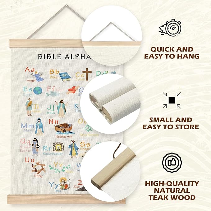 Supwhd Bible Verse Posters for Kids, Bible Alphabet Poster Hanger Frame, Christian Classroom Decor, Alphabet Wall Decor for Classroom Church School Christian Home, 12x16 Inches