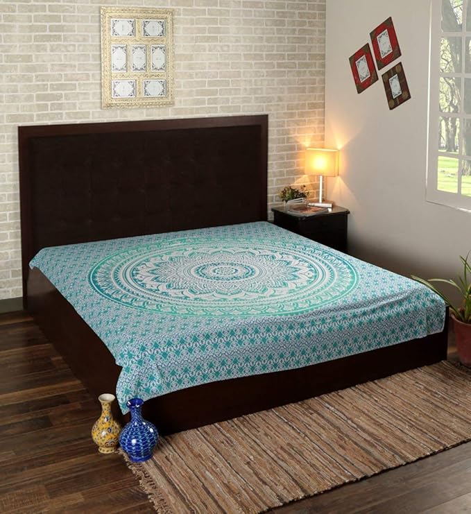 RAJRANG Extra Large King Size Mandala Tapestry for Bedroom and Living Room Wall Hanging Cotton Ombre Tapestries Sea Green 90x108 Inch